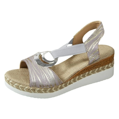 

Ladies Summer Colour Blocking Metallic Circle Outer Wear Large Size Set Foot Slope Heel Sandals