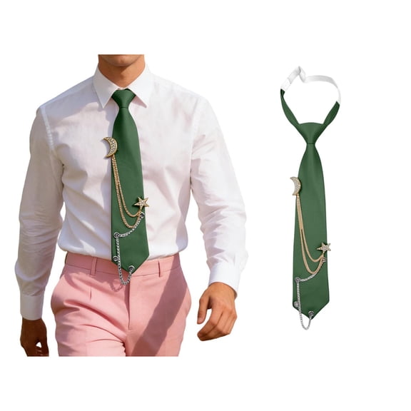 Men's Green Tie Unisex Chain Pattern Necktie for Students and Youth Neck Strap Tie for Wedding Graduation School Uniforms