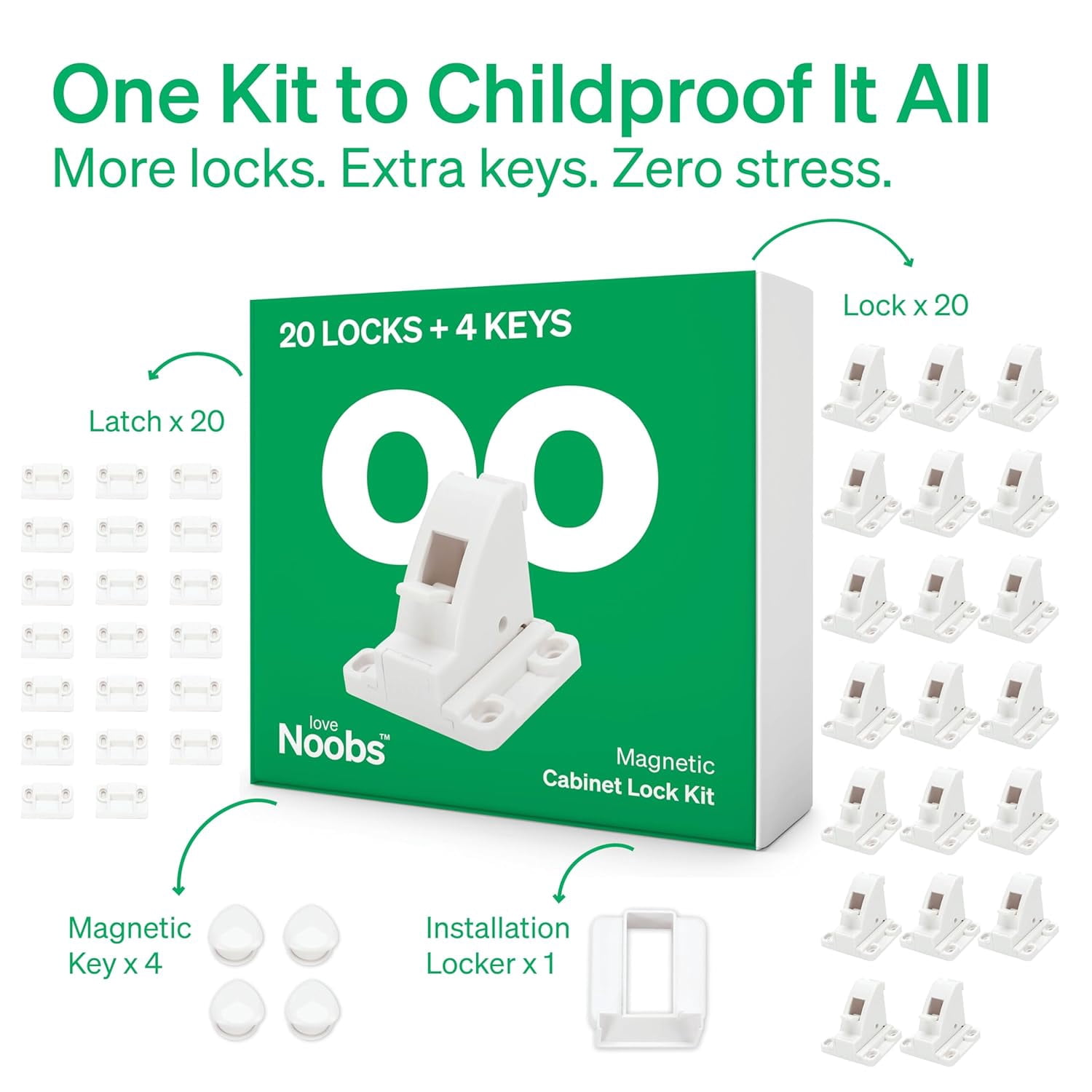 Magnetic Cabinet Locks Baby Proofing Kit by LoveNoobs™, 20 Locks & 4 Keys, Drawer