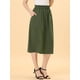 thumbnail image 3 of Falda de algodón de cintura elástica vintage campesina Allegra K Faldas médicas a media pierna con bolsillos ejercito verde L, 3 of 5