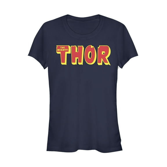 Junior's Marvel Thor Text Logo Graphic Tee Navy Blue X Large