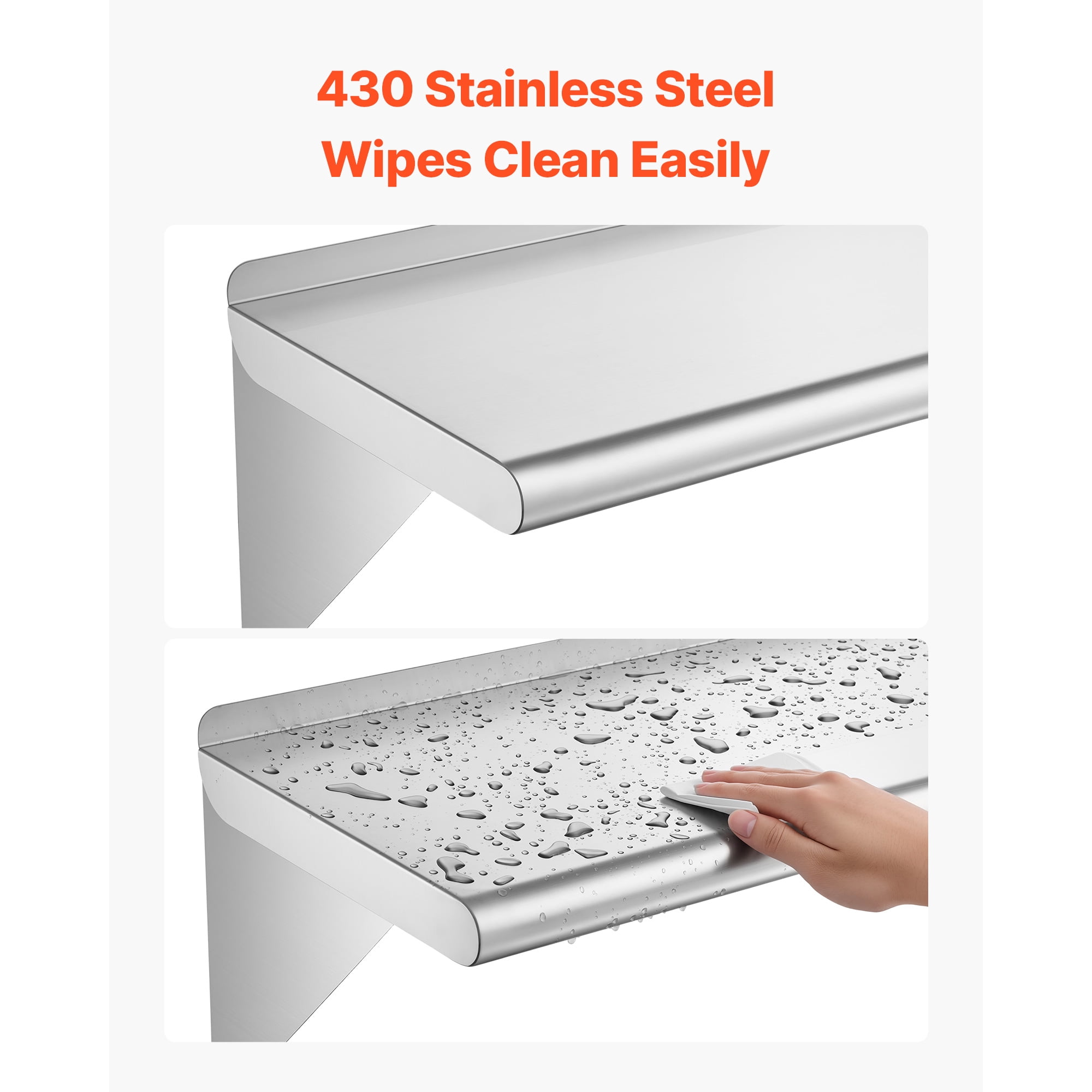 KFFKFF Stainless Steel Wall Shelf 12" x 36" 2-Pack, Durable Floating Shelves with Brackets, 300 lbs Load Capacity, Easy Maintenance, Ideal for Kitchens, Restaurants, and Garages