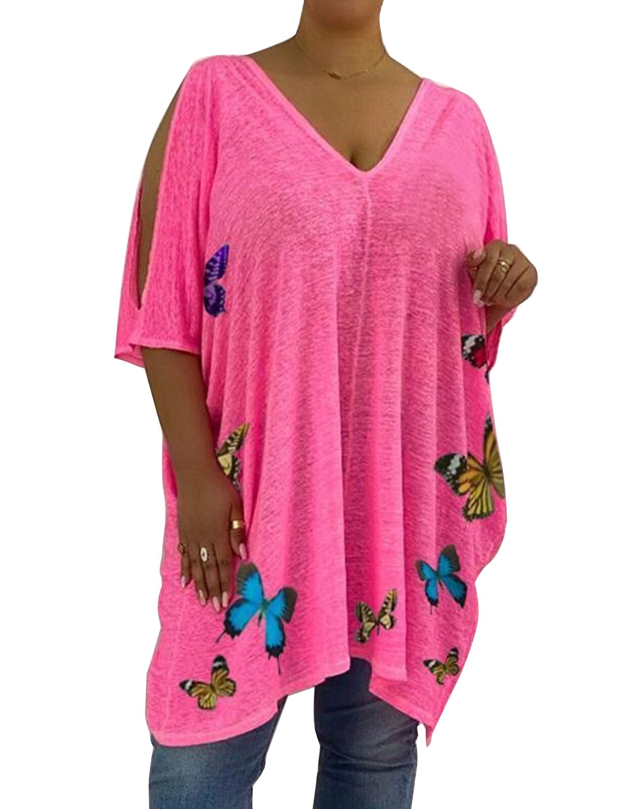 Swimsuit Cover Up for Women Plus Size Hollow Out Short Sleeve V-Neck ...