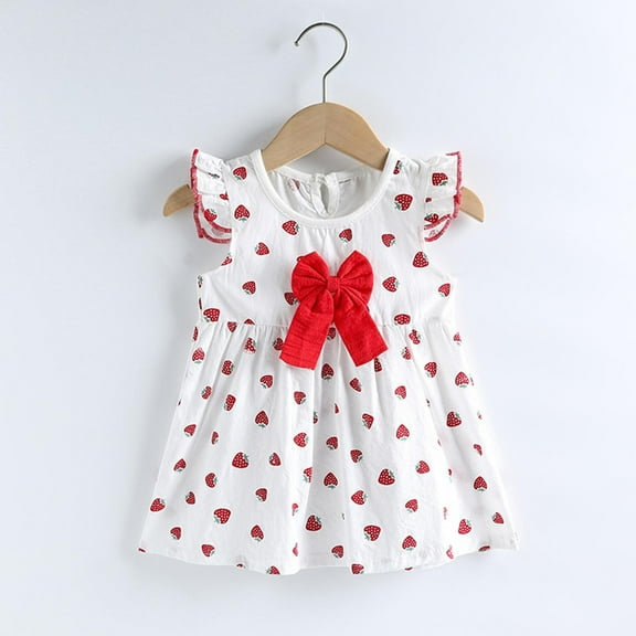THDHVS Girls Summer Dresses, Dresses for Kids, Summer Girls' Stylish Princess Cotton Kid's Floral Thin Kid's Flying Sleeve Baby Summer Outfit Red 3-4 Years