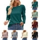 thumbnail image 1 of Top marrón,Camisa de manga larga y cuello redondo para mujer, informal, de color liso, de tela suave, cómoda para el hogar y el uso diario, sopatenor, 1 of 9