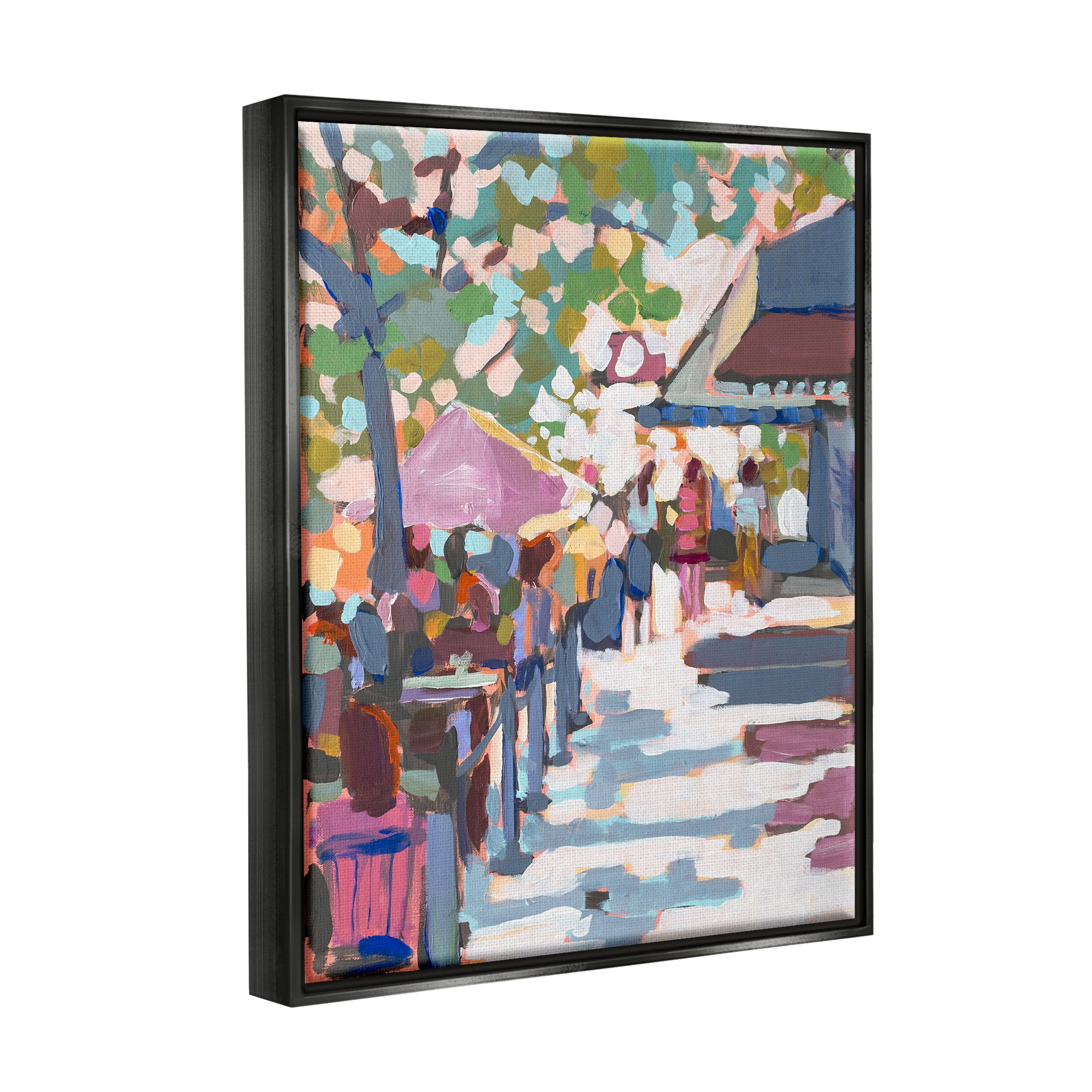 Stupell Industries Abstract City Market Abstract Painting Black Floater Framed Canvas Art Print Wall Art, 25 x 31
