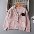thumbnail image 2 of Mikilon Winter Sweaters for Girls Size 5-11 Years Solid Color Graphic Long Sleeve Button-Up Cardigan Sweaters Fall and Winter Thermal Knitted Sweaters, 2 of 7