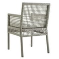 thumbnail image 5 of Contemporary Modern Urban Designer Outdoor Patio Balcony Garden Furniture Side Dining Armchair Chair, Set of Four, Fabric Rattan Wicker, Grey Gray White, 5 of 6