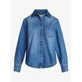 thumbnail image 6 of Free Assembly Women's Button Up Denim Shirt with Long Sleeves, Sizes XS-XXL, 6 of 6
