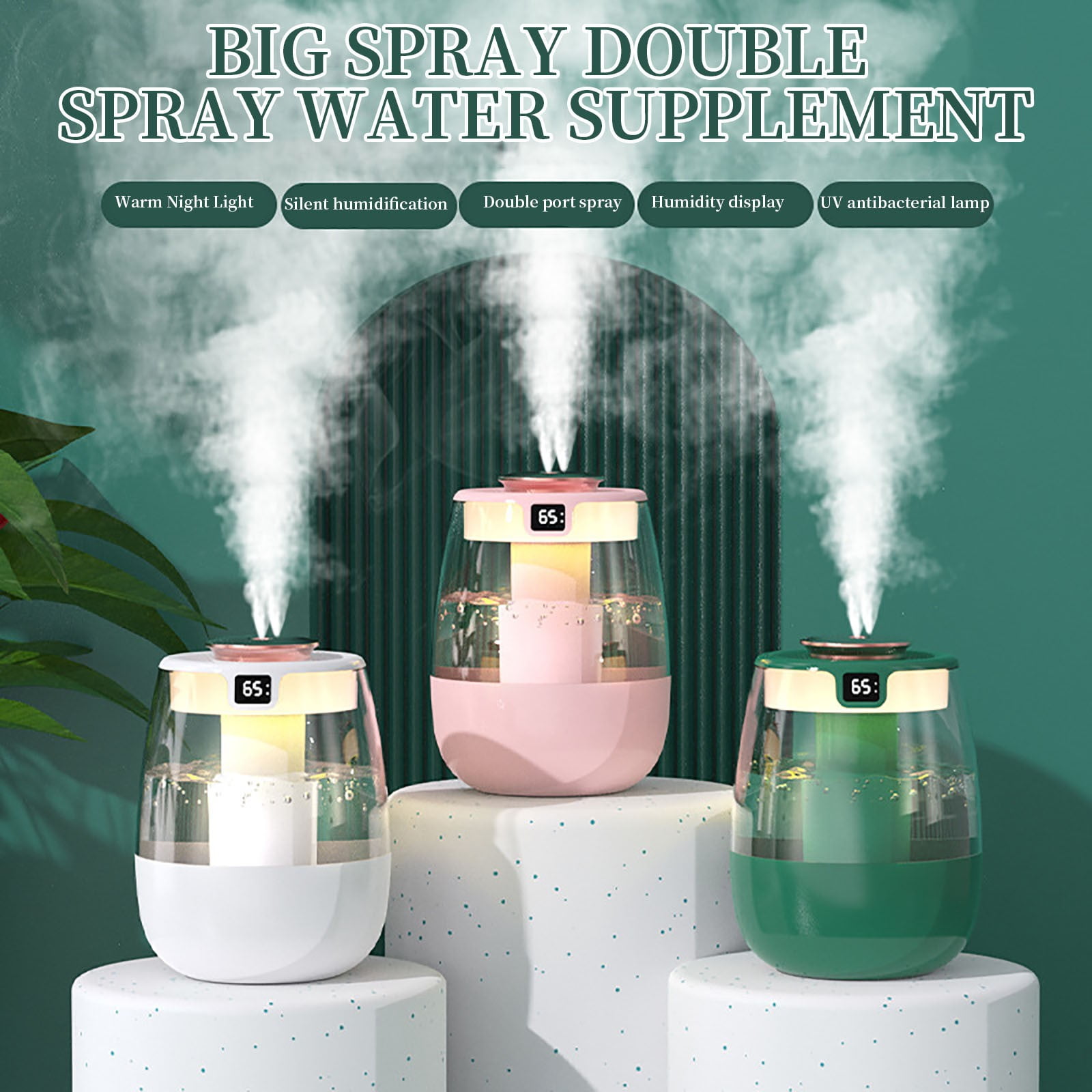 Humidifier Large Room, 2.2L Quiet Humidifier for Home Nursery Indoor Plants, Doubel Nozzle Quiet Humidificador for Large Room Indoor Plant, Auto Shut-Off, Green