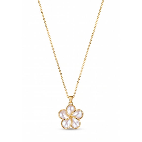 AlKhalil - Gold Plumeria Flower Necklace with Iridescent Mother‑of‑Pearl Petals – Elegant Women’s Pendant Jewelry