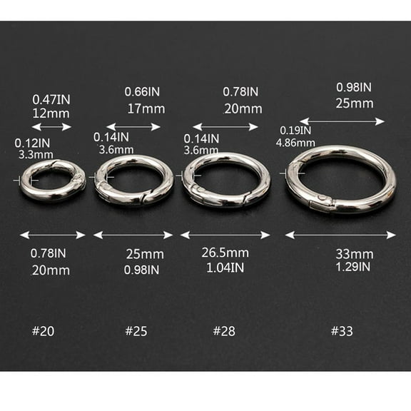 Acahhotxx Spring Ring Buckle, 10 Pieces 20/25/28/33mm Spring Round Carabiner Hook Spring Keyring Buckle for Purse Jewelry Craft Making