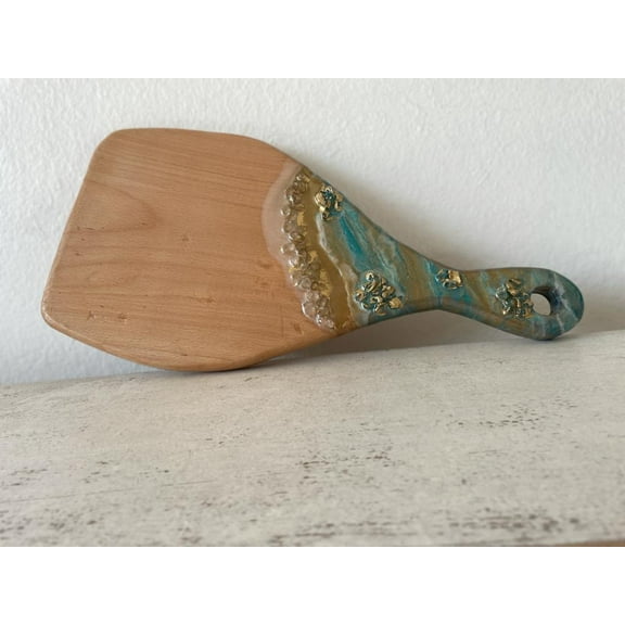 Shore Themed Resin Epoxy Wood Charcuterie Board with Circle Handle / Cheese Board/ Serving Board. Hand made