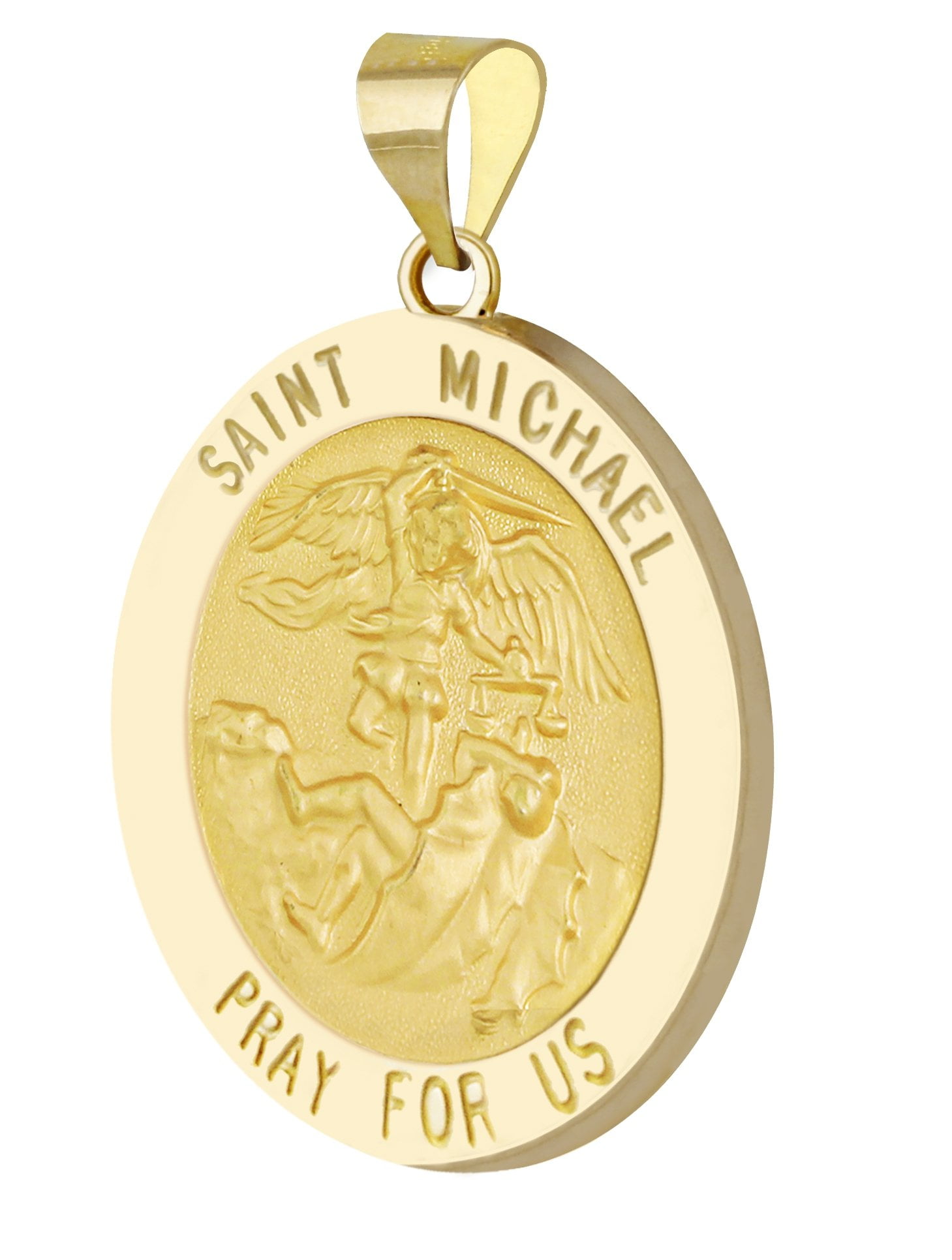 14K Hollow Yellow Gold Saint Michael Pendant