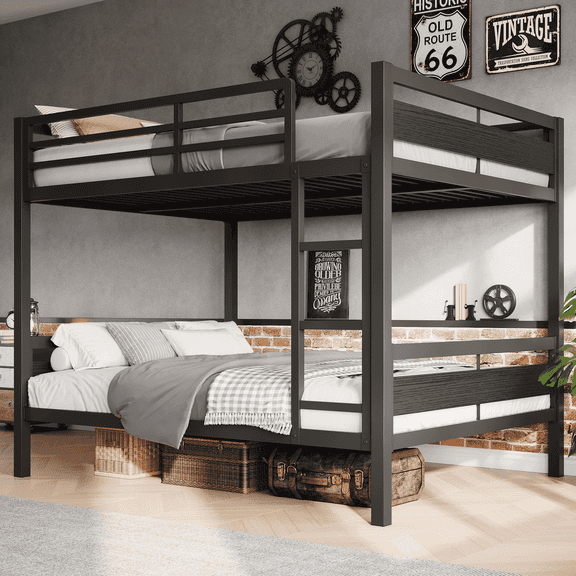 Laisnet Full over Full Bunk Bed, 1000LBS Metal Bunk Bed for Teens Adults, Heavy-Duty Quiet Bed Frame, Black