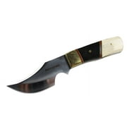 7" Huntdown Full Tang Skinner Knife with Black/White Handle and Leather Sheath