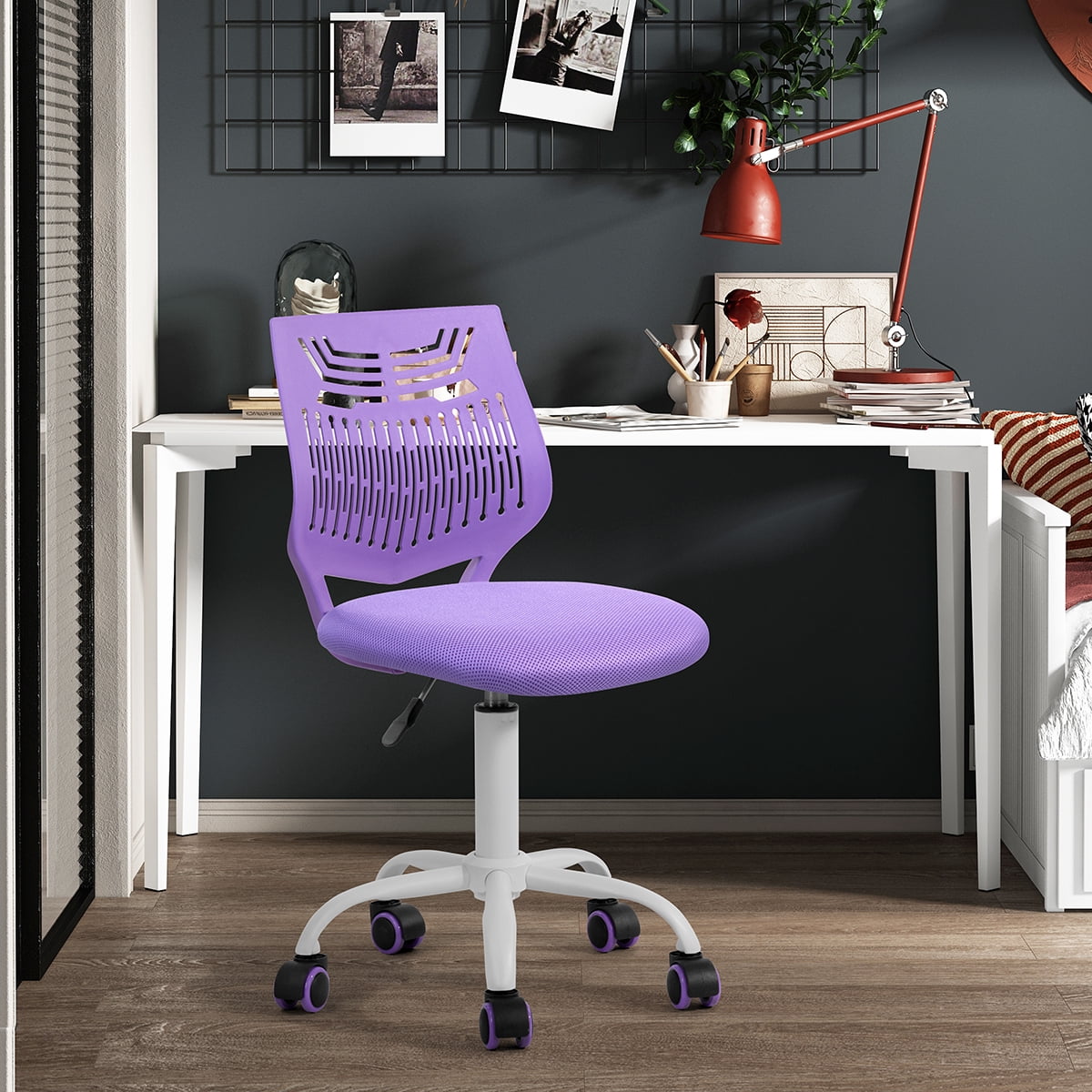 Armless Desk Chair, Adjustable Swivel Low Back Task Chair with Rolling Wheels, Ergonomic Mesh Study Chair for Kids Teens & Adults