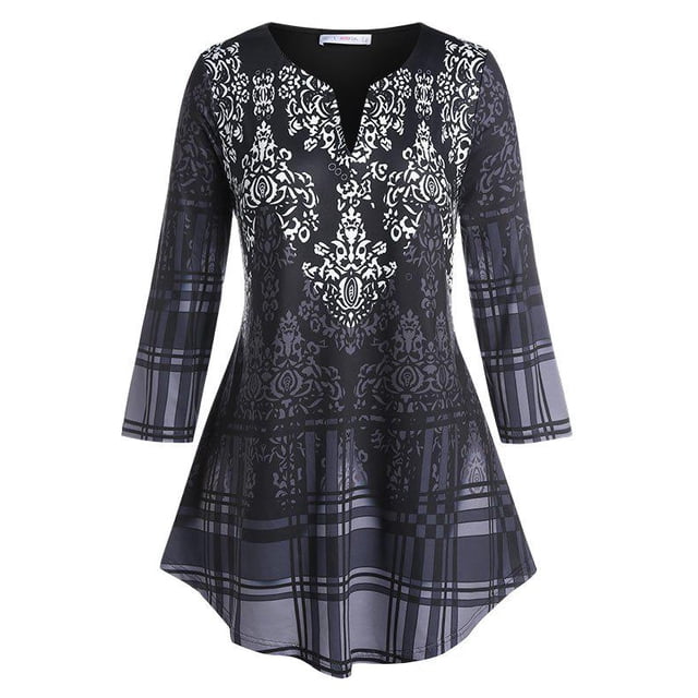 Más el tamaño de impresión tribal curvado camiseta Rosegal Camisetas tallas grandes