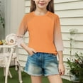 thumbnail image 5 of SERTG Children Casual T Shirts Kids Loose Soft Soid Color Block Crew Neck Tunic Tops 3/4 Sleeve Tees Spring Fall Blouses for 4-15 Years(Orange,5 Years), 5 of 7