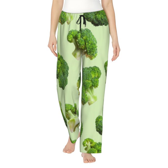 Fotbe Broccoli 3 Pantalones de Pijama para Mujer, Pantalones de Dormir, Pantalones Pj con Cordón y Bolsillos-X-Large