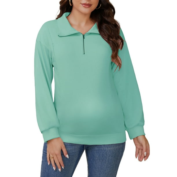 Camisa de maternidad con cremallera para lactancia de mujeres, suéter de manga larga para embarazo, color verde M