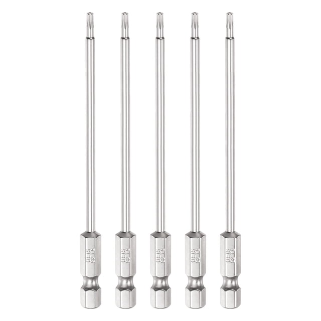 Unique Bargains 5Pcs Security Torx Bit 1/4' Hex Shank 4' Long Drill Bits T8 Torx Star S2 Steel Tamper Resistant Screwdriver Bit