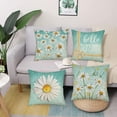 thumbnail image 5 of Spring Summer Pillow Covers 18x18Inch Flowers Teal Decorations Hello Sunshine White Daisy Throw Pillow Covers Sunshine Farmhouse Cushion Case for Sofa Couch Set of 4, 5 of 6