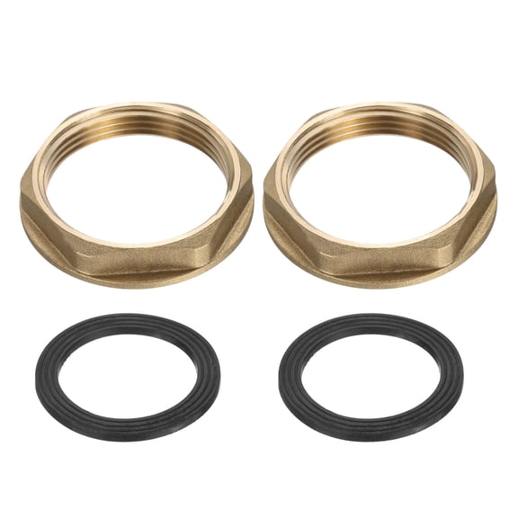 2 Pack Brass Lock Nuts Pipe Fitting, G1-1/2" Female Hex Locknut with Washer