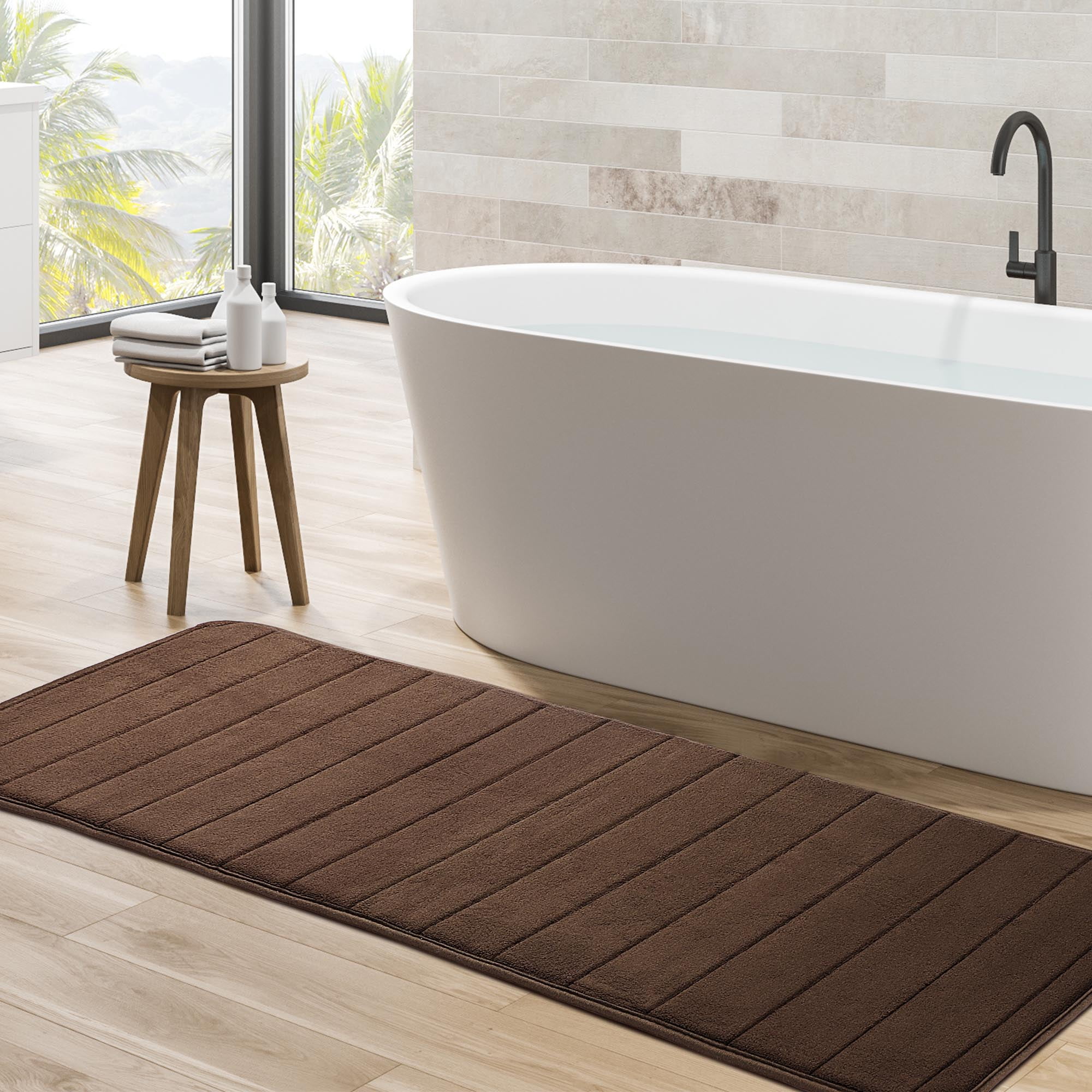 PiccoCasa Absorbent Memory Foam Bath Mat Bath Runner Rug, Coffee Color 16" x 47"