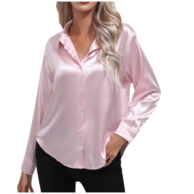 IROINID Rabais Chemises à Manches Longues Col en V pour Femmes Cardigan d'Été Décontracté Aguichant Hauts de Chevet Réguliers Blouse à Manches Longues Unie, Rose