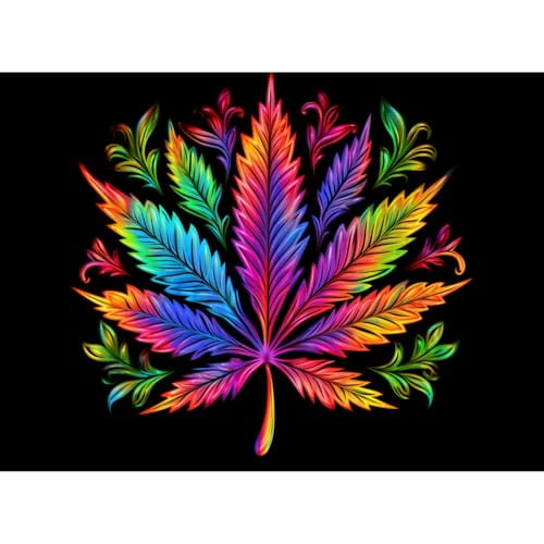 Colorful Luminescence Marijuana 5D Diamond Art Painting by Number Kits for Adults DIY Paint with Round Full Drill Diamond Gems Painting Art Craft for Home Wall Decor 11.8x15.8inch(2)