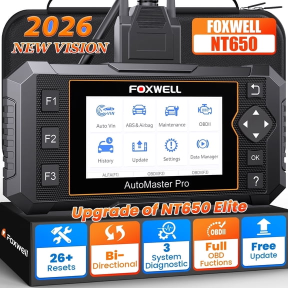 FOXWELL NT650 OBD2 Scanner Bidirectional Diagnostic Tool, 26 Maintenance Reset Services ABS SRS Oil Automotive scan tool Car Code Reader