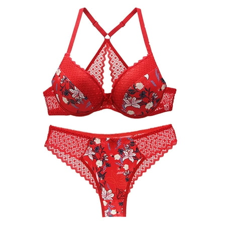 

HTNBO Bras for women Two-piece Set Sexy Red XL