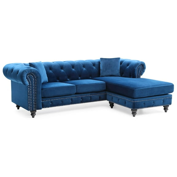 Glory Furniture Nola Sofa Chaise in Navy Blue Color