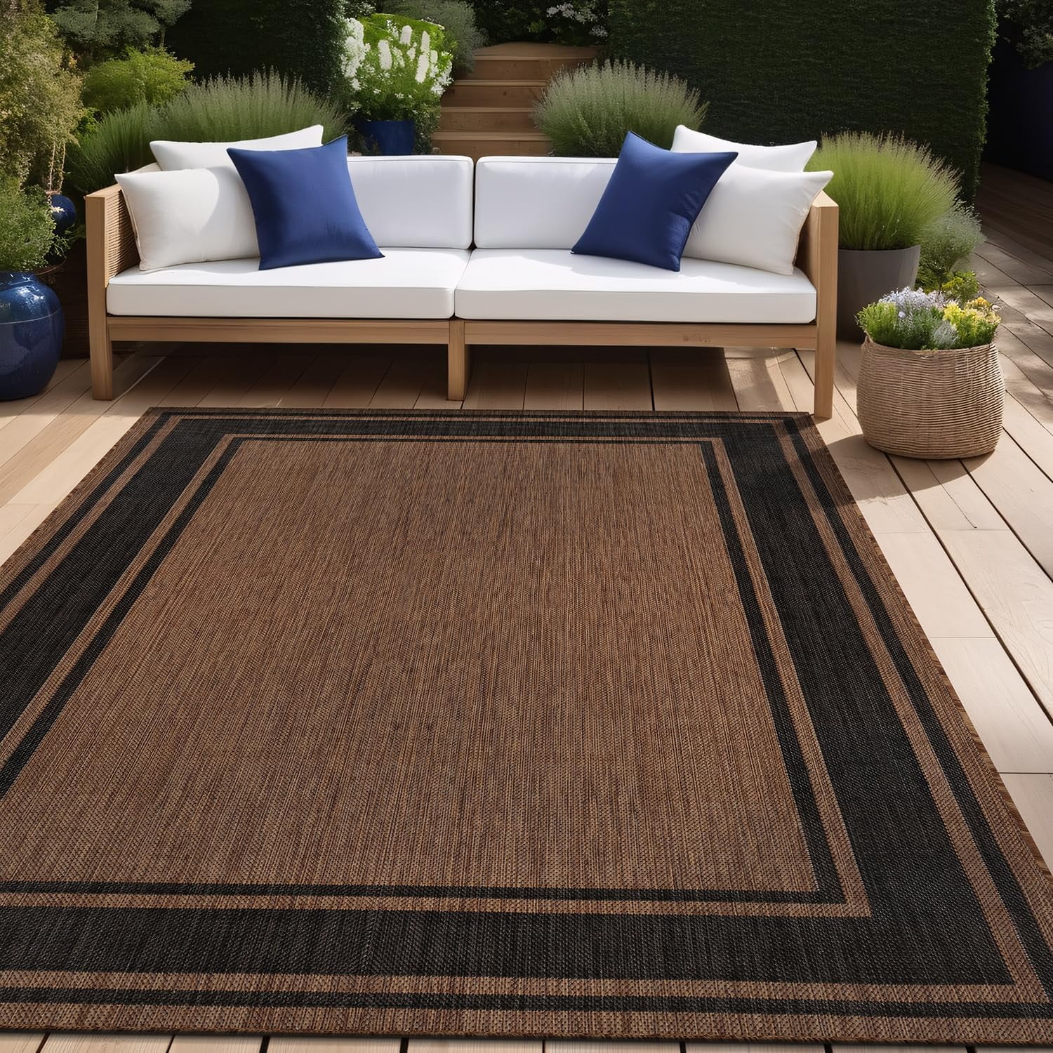 Beverly Rug Floral Bordered Washable Outdoor Indoor Area Rugs 6x9 Gold