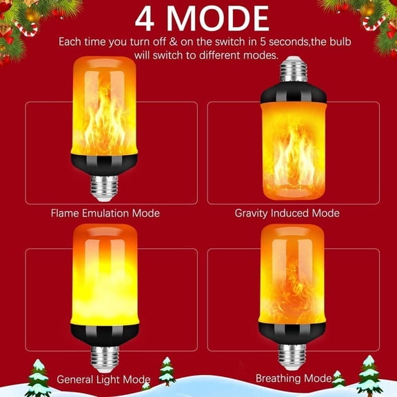Christmas LED Flame Bulb Light 4 Modes Flame Bulb Light Flickering Light Bulbs Christmas Holiday Decoration