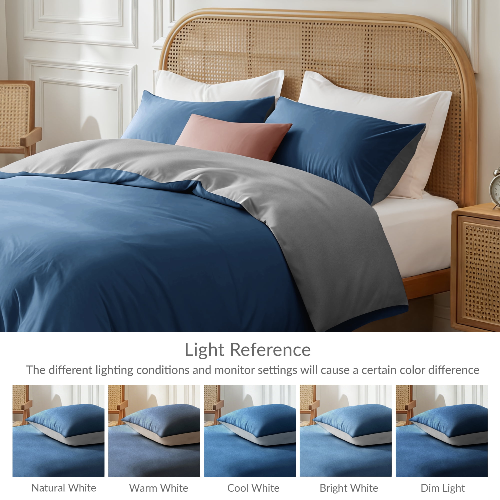 Exclusivo Mezcla King Bedding Duvet Cover Set, 3 Pieces Lightweight Comforter Cover with Pillow Shams (Dark Blue and Dark Grey)