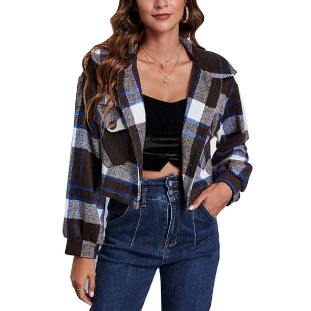 Plaid store cropped jacket