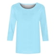 thumbnail image 5 of LEEYNEER Women‘s Fashion Solid T-shirt Mid-length 3/4 Sleeves Blouse Round Neck Casual Tops, 5 of 5