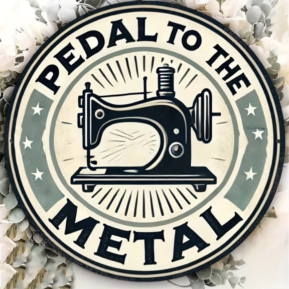 HELLOYOUNG Vintage Metal Wall Art, Metal Wall Decor Tin Sign, Old Sewing Machine Floral Retro Tin Plaque for Home Bar Cafe Decor 7.87x7.87 Inch