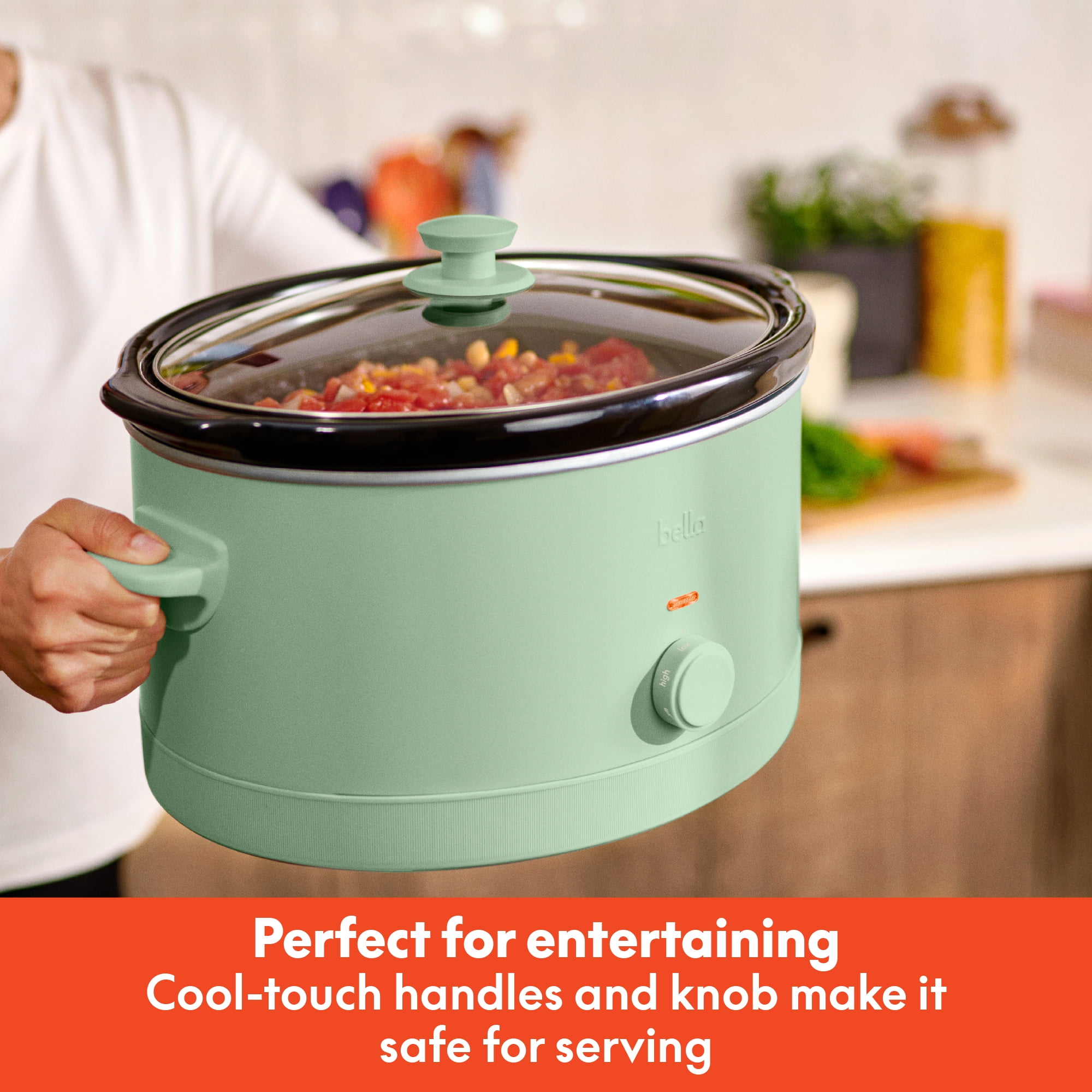bella 6 Qt Manual Slow Cooker with 3 Temperature Settings, Ceramic Nonstick Coating, Dishwasher Safe Stoneware Pot & Tempered Glass Lid, Seaglass
