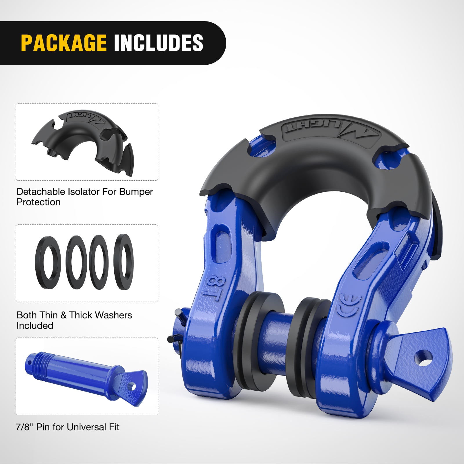 Nilight 2 Pack 3/4" Mega D-Ring Shackle with 7/8" Screw Pin 68,000LBS Break Strength, Heavy Duty Off Road Recovery Shackle for Use with Tow Strap, Winch, Off-Road Jeep Truck Vehicle, 2 Years Warranty