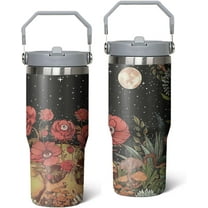 30oz Flowers Skeleton Moon Garden Ghost Stainless Steel Flip Straw Tumbler Halloween Spill Proof Travel Cup Skull Floral Double Wall Vacuum Insulated Coffee Mug with Top Handle