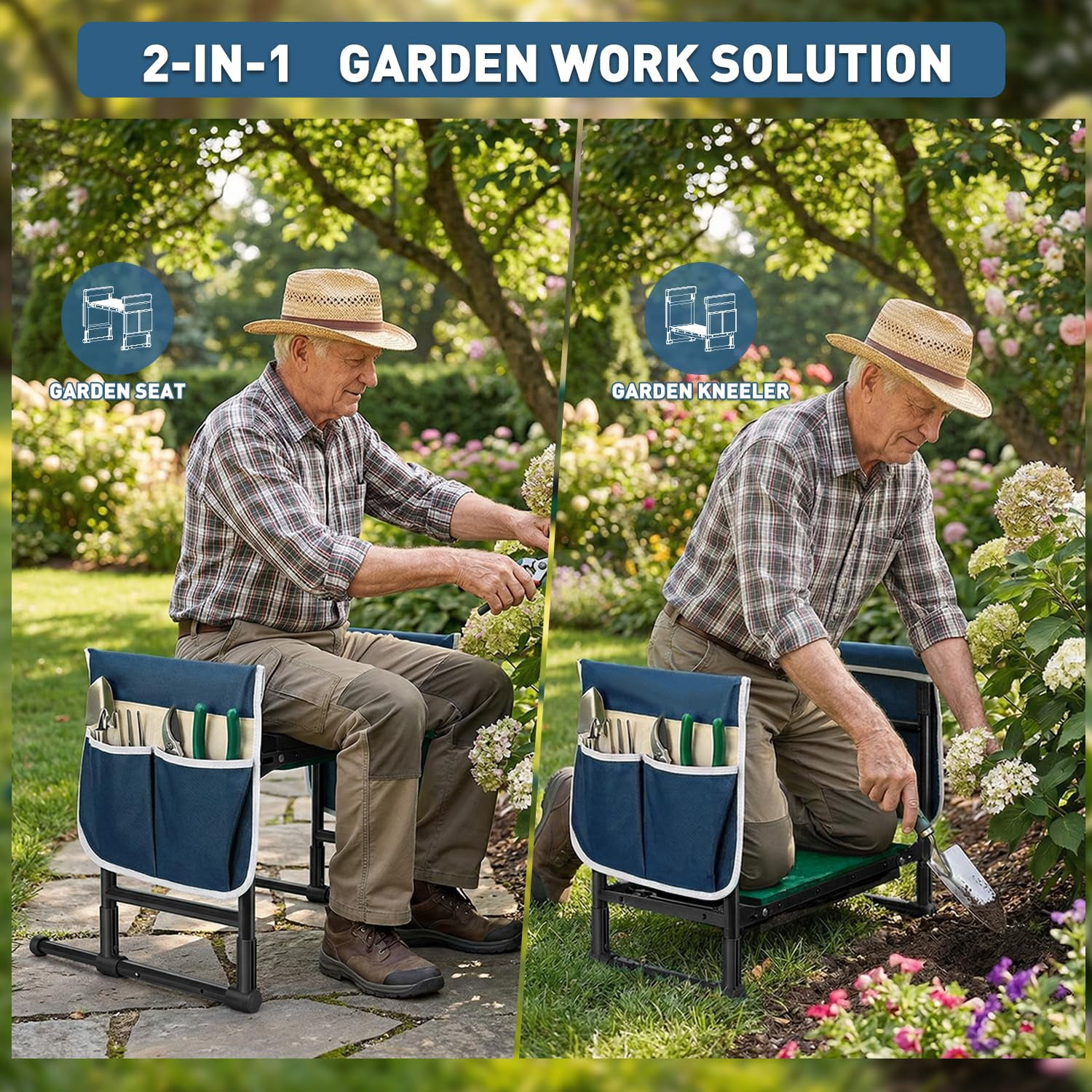 Garden Kneeler and Seat for Seniors – Heavy Duty Anti-Tip Gardening Stool with Widened Thick Soft Kneeling Pad, Foldable Garden Bench with Sturdy Handles, Gardening Gifts for Women Men Mom (Green)