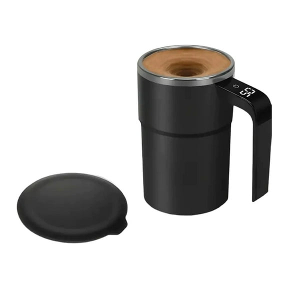 Electric Magnetic Self Stirring Mug with Lid Automatic Stirring Cup with Digital Display Self-Mixing Mug for Coffee Tea,1 * Electric stirring cup 1 * USB charging cable,Black