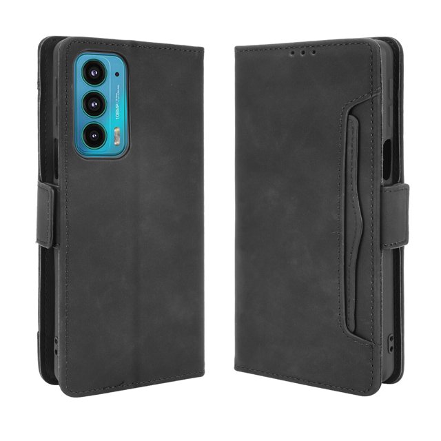 Case for Motorola Edge 20 Cover Adjustable Detachable Card Holder Magnetic closure Leather Wallet Case - Black