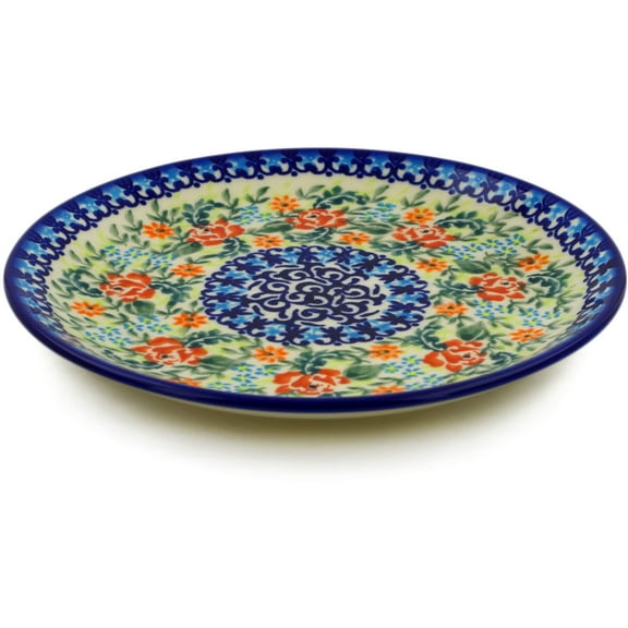 Polish Pottery 7½-inch Dessert Plate (Rose Garden Theme) Hand Painted in Boleslawiec, Poland   Certificate of Authenticity