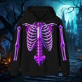 thumbnail image 2 of Men Women Neon 3D Full Skeleton Bones Print Hoodie, Drawstring Kangaroo Pocket Long Sleeve Pullover Sweatshirt Halloween Streetwear Casual Outerwear Tops(Black2,S), 2 of 3