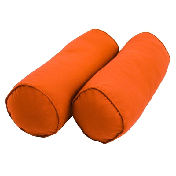 Blazing Needles Double-Corded Solid Twill Bolster Pillows with Inserts (Set of 2), 20" x 8", Tangerine Dream