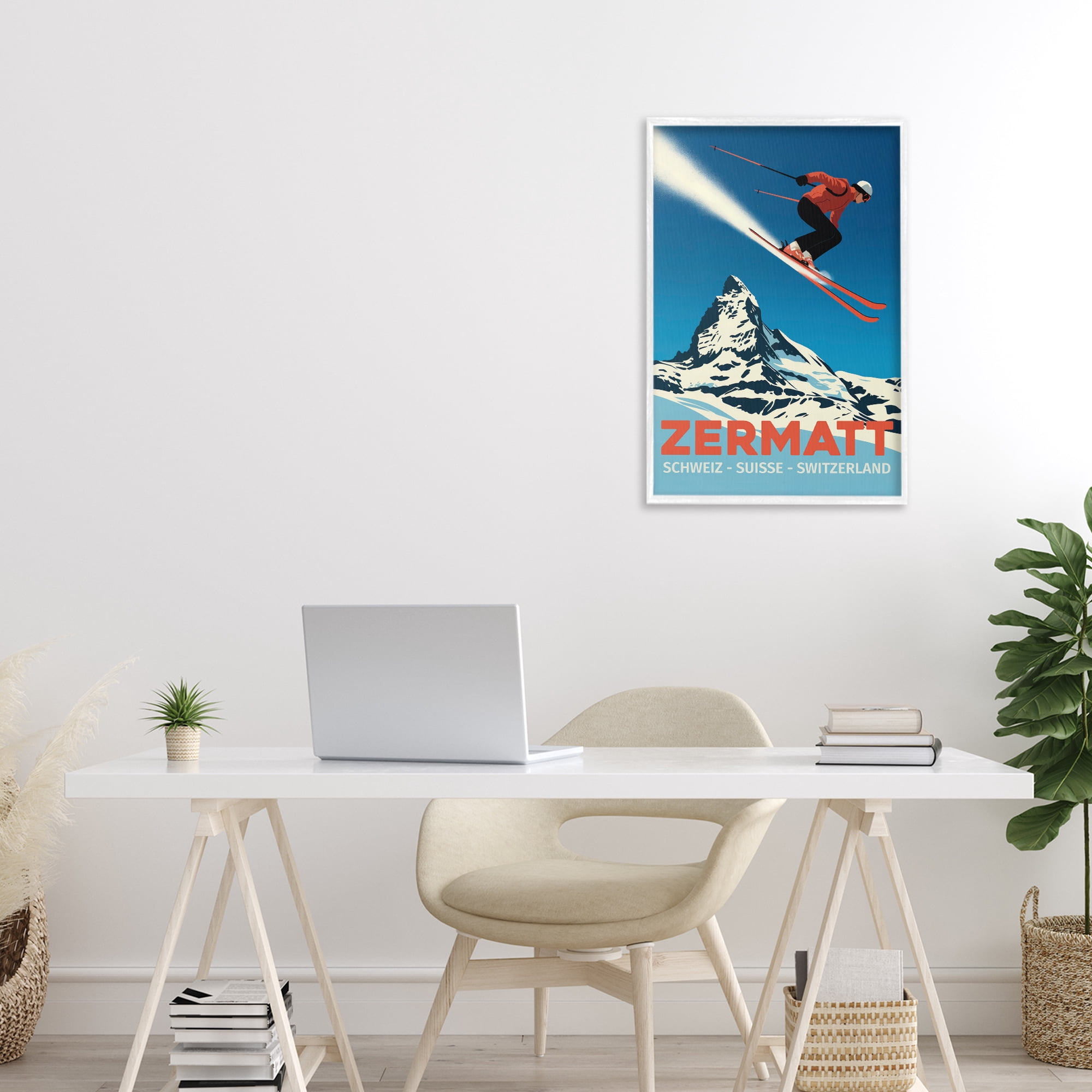 Stupell Industries Zermatt Ski Poster White Framed Giclee Art, design by Andreas Magnusson